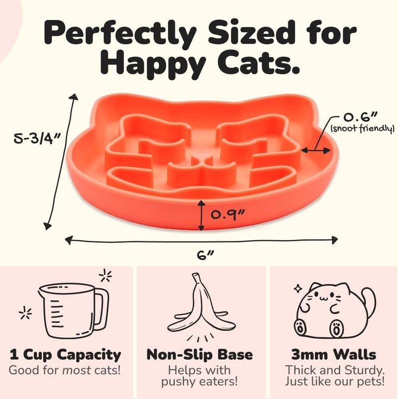 Snugli Slow Feeder Cat Bowl | Cat Puzzle Feeder for Slow Eating, Mental Enrichment, Digestion, & Bloat Relief | Non-Slip Silicone, Dishwasher Safe, 1 Cup (Coral) - Image 5